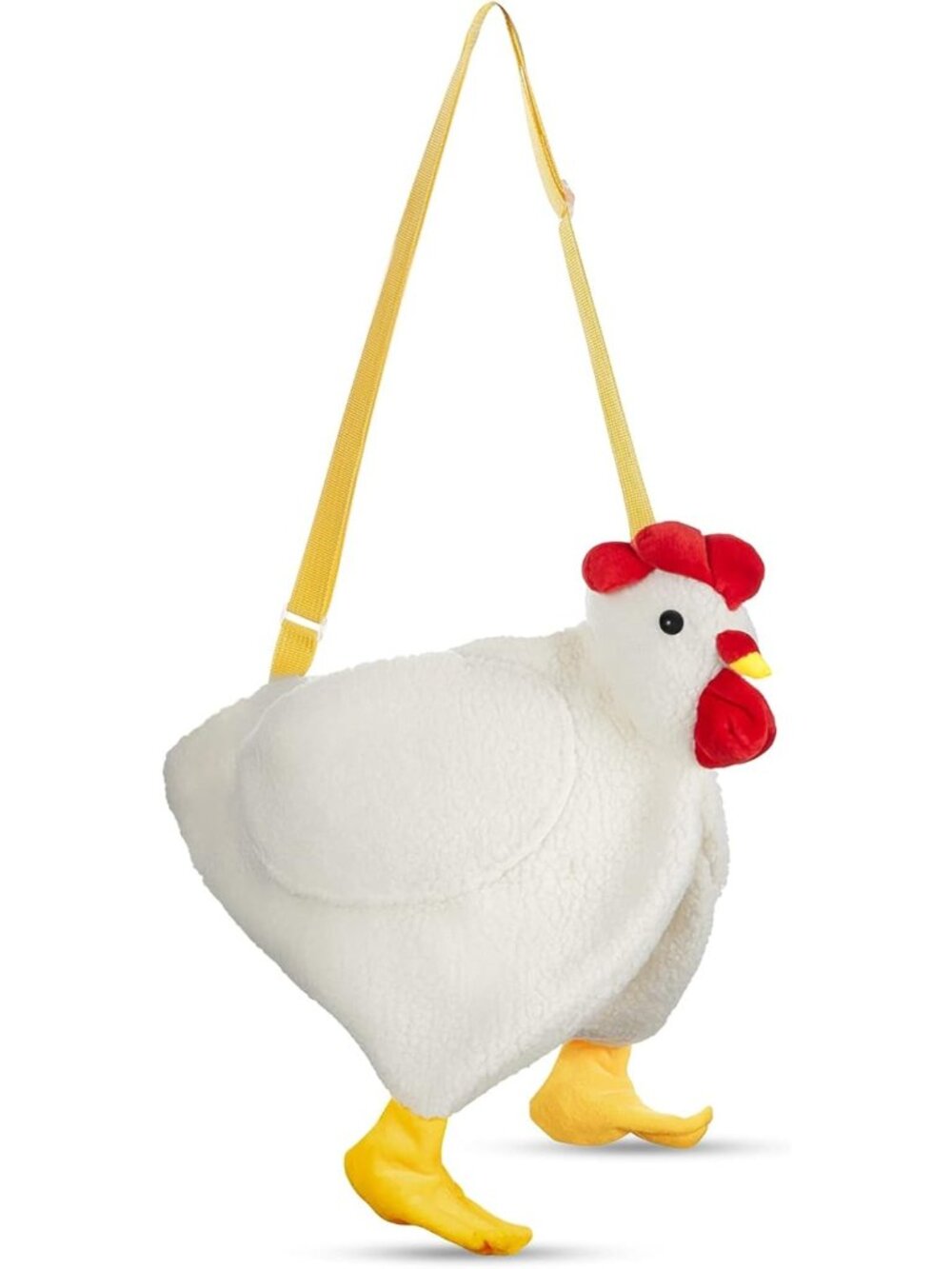 Girls White Fluffy 3D Animal Design Novelty Chicken Fabric Crossbody Funny Bags